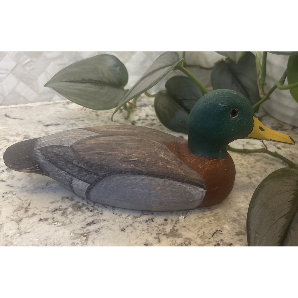 Vintage Mallard Duck Decoy Wood Carving Folk Art Guy Pillsman Signed "Ducksmith"